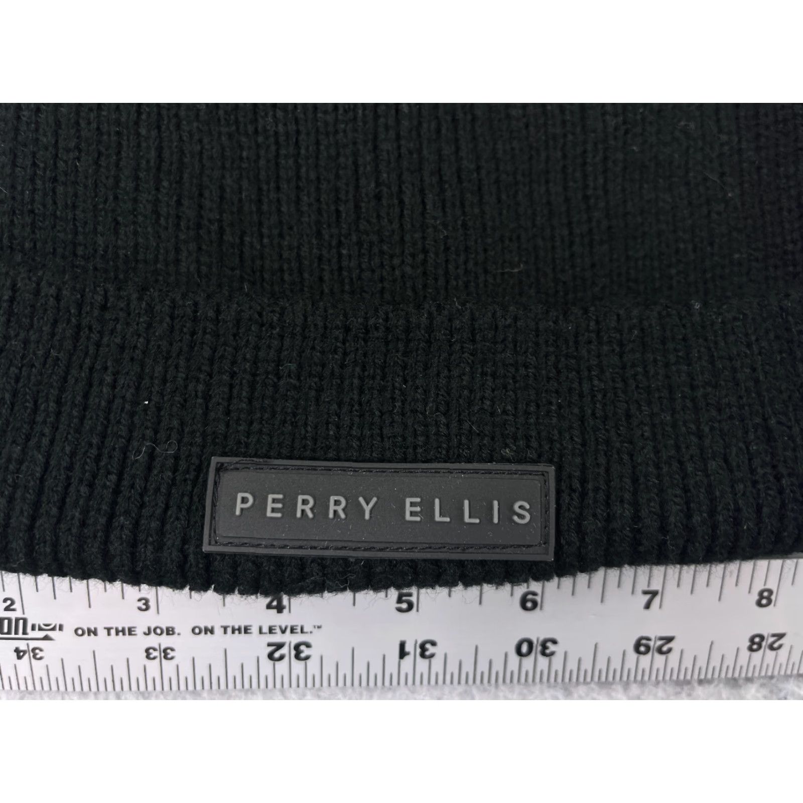Perry Ellis Perry Ellis Beanie Toque Mens One Size Black Knit 100% Acrylic Embroidered Logo Beanie Accessories Men Black Logo Ski Theme 90s Mens Size ONE SIZE - 2 Thumbnail