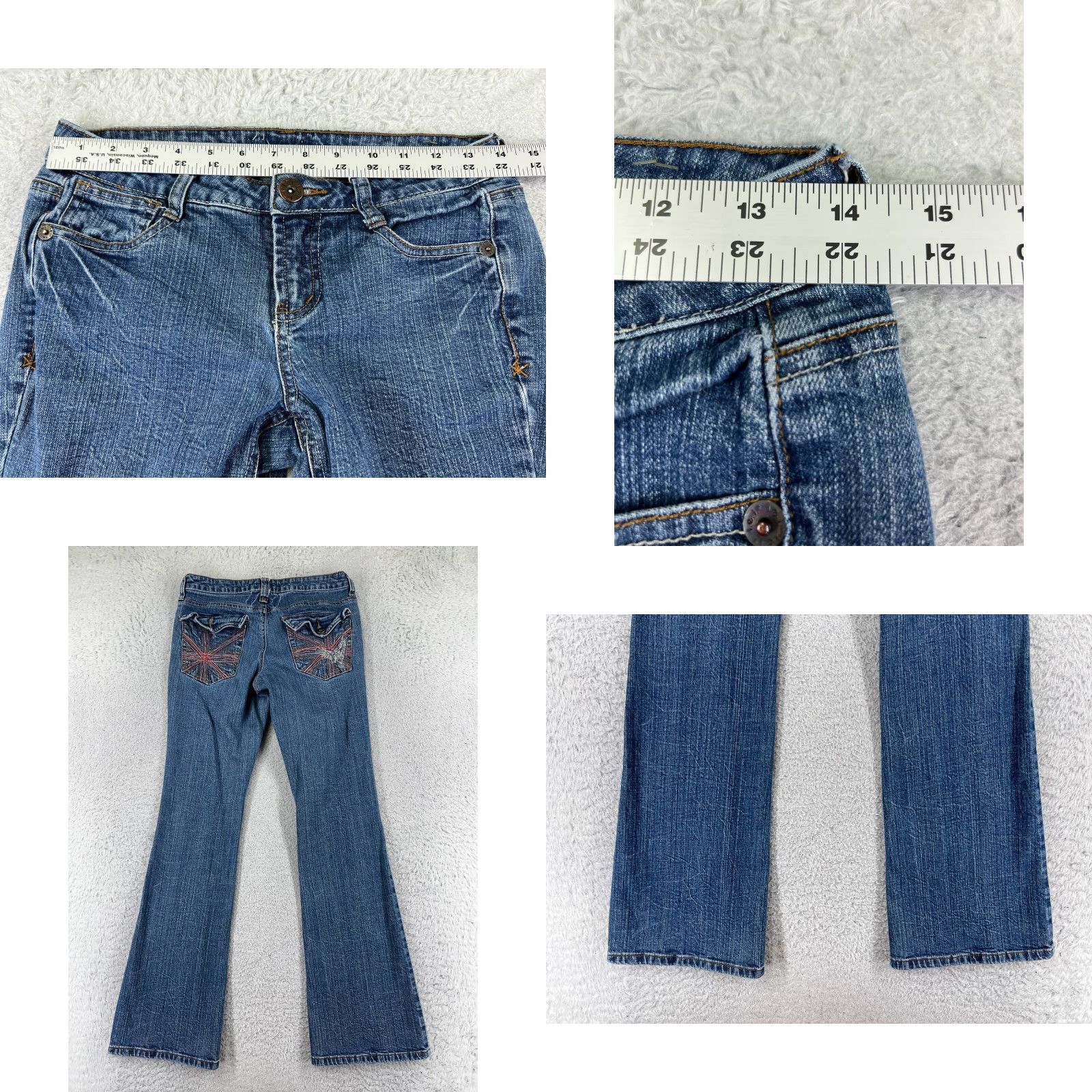 Vintage L.e.i. Jeans Womens 5 Blue Denim Flared Embellished Eagle Embroidery 27x31 Size 27" / US 4 / IT 40 - 9 Thumbnail