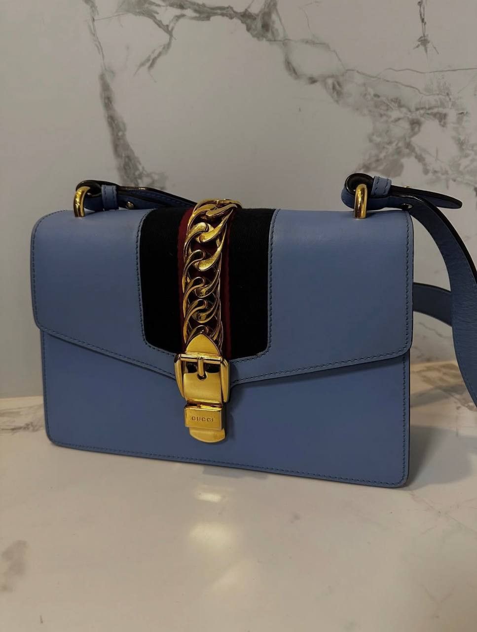 Gucci Gucci Blue Small Sylvie Shoulder Bag (Light blue) Size ONE SIZE - 1 Thumbnail
