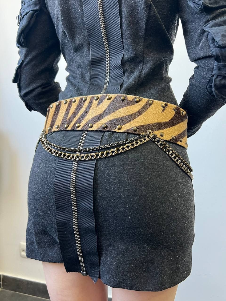 Roberto Cavalli Roberto Cavalli Class pony hair chained zebra waist belt Size ONE SIZE - 1 Thumbnail