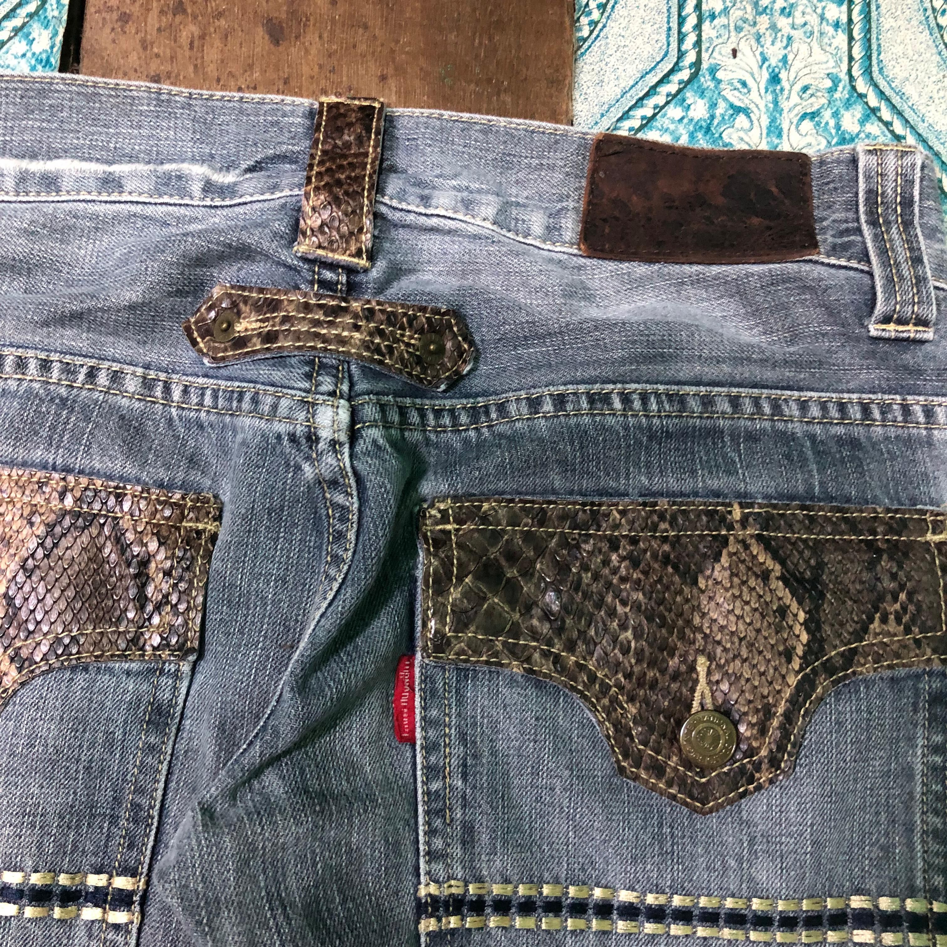 Tornado Mart TornadoMart Phyton Leather Flared Distressed Denim Size US 31 - 7 Thumbnail