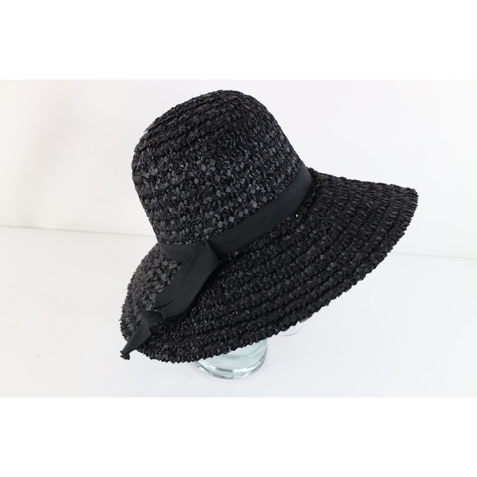 Vintage Vintage 60s Ribbon Wide Brim Raffia Sun Church Hat Size ONE SIZE - 2 Thumbnail