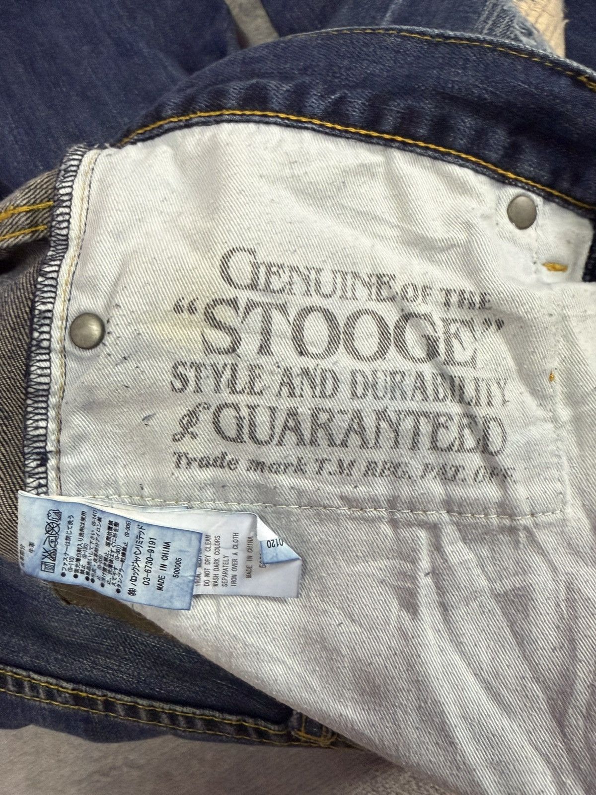 Fad Three × Japanese Brand The Stooge & Co Distressed Repaired Heavy Stitched Jeans Size US 30 / EU 46 - 17 Thumbnail