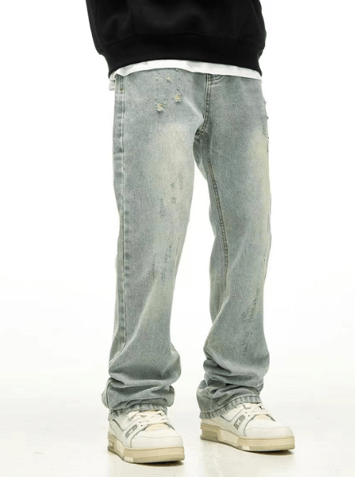 Japanese Brand Simple washed distressed loose straight jeans Size US 32 / EU 48 - 2 Thumbnail