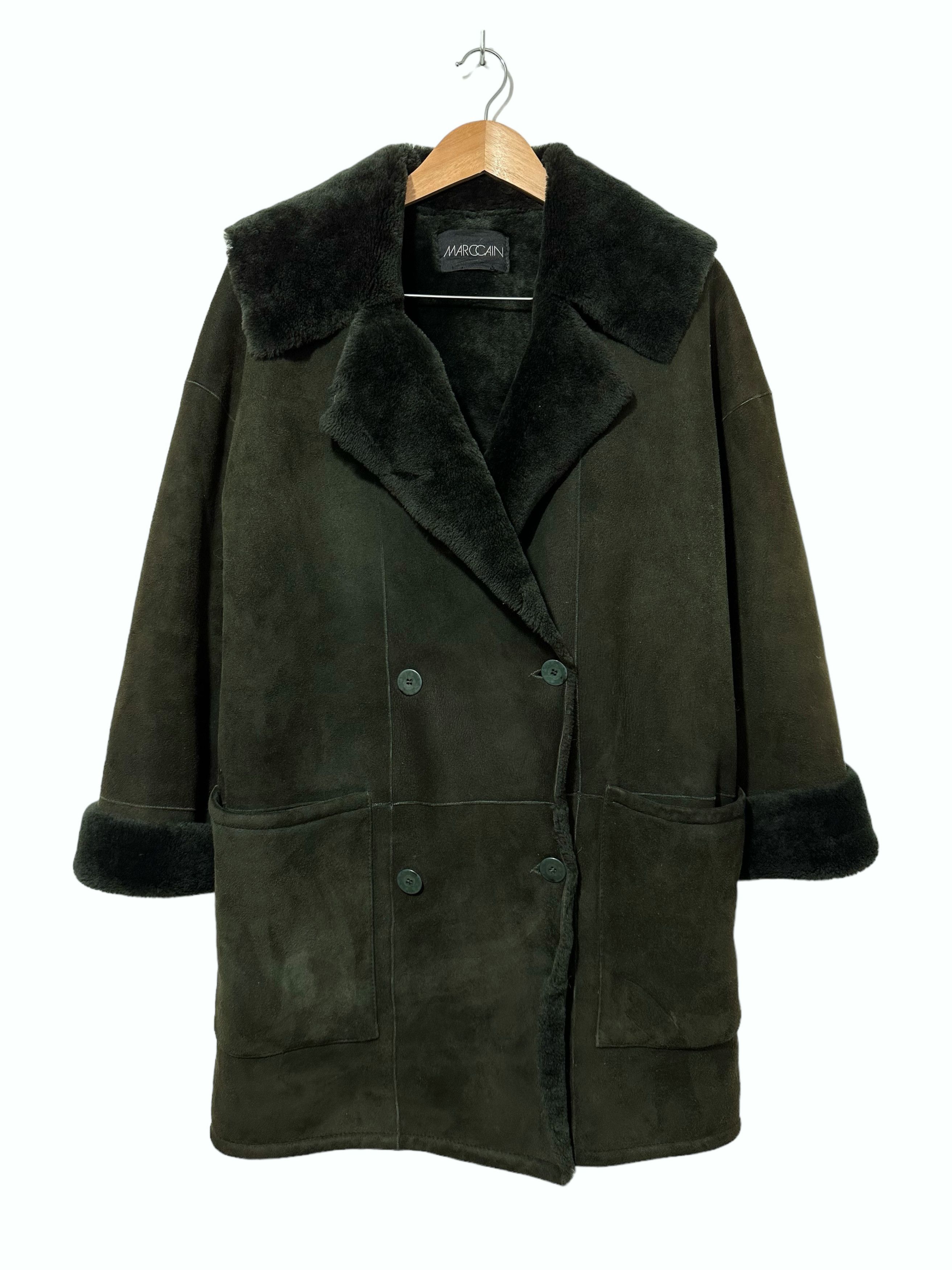 image of Marc Cain Vintage Real Leather Sherpa Coat (L) in Green, Women's (Size Large)