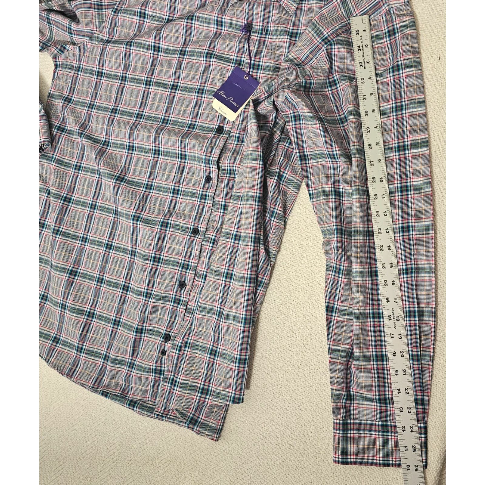 Vintage NWT Alan Flusser Shirt Button Down Long Sleeve Plaid Purple Cotton XL Flip Cuff Mens Size US XL / EU 56 / 4 - 6 Thumbnail