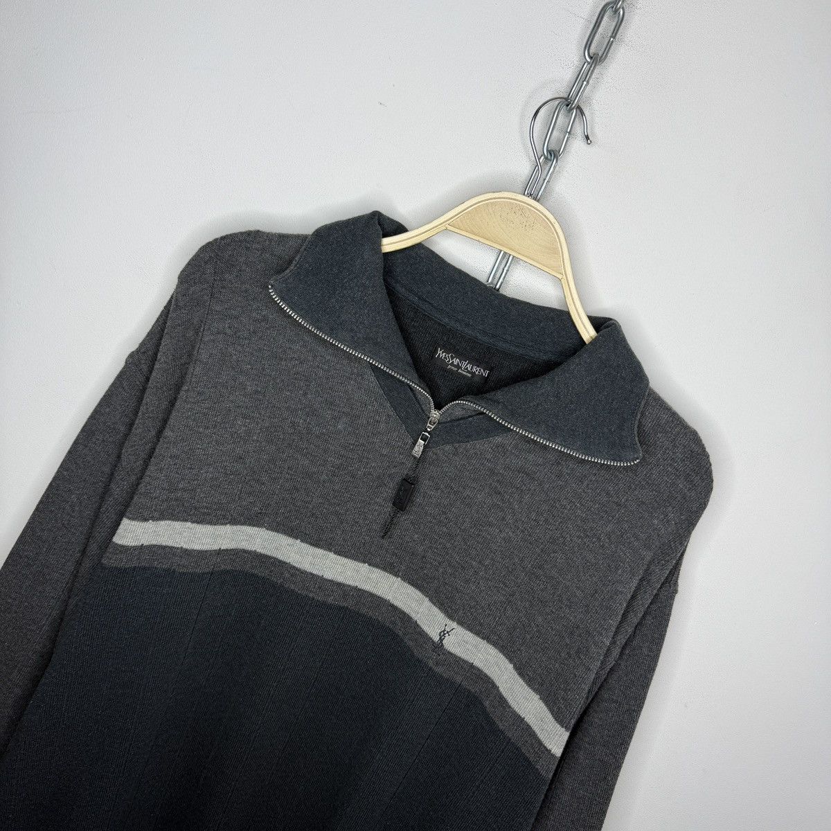 Yves Saint Laurent Vintage YSL Yves Saint Laurent Sweatshirt Half Zip Grey 90s Size US XL / EU 56 / 4 - 4 Thumbnail