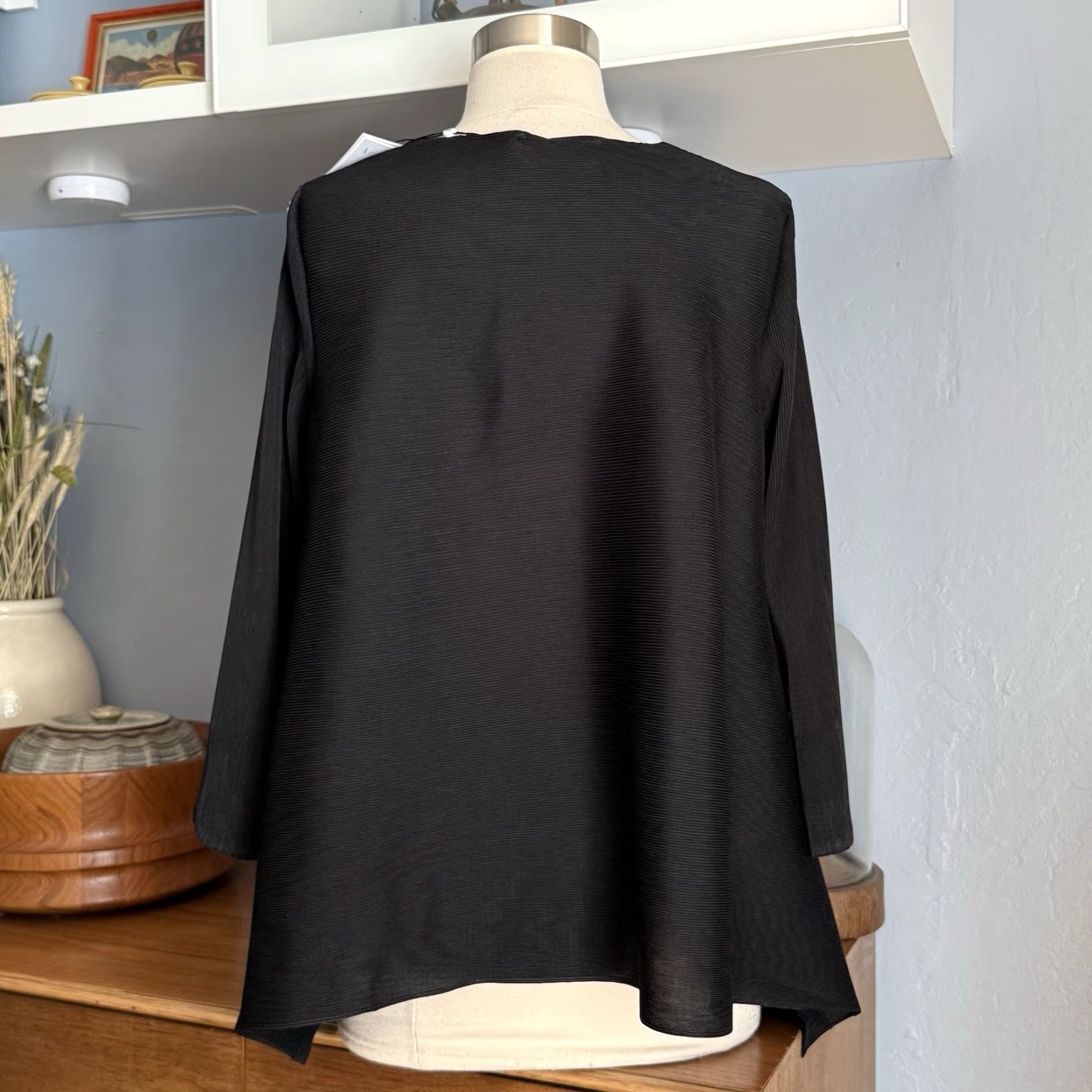 Vintage MEIMEIJ Blouse Top Black Pleated 40/42 Blusa Blusa 3/4 Sleeve Womens Polyester Pleats【อ่านข้อความเต็ม Size S / US 4 / IT 40 - 4 Thumbnail