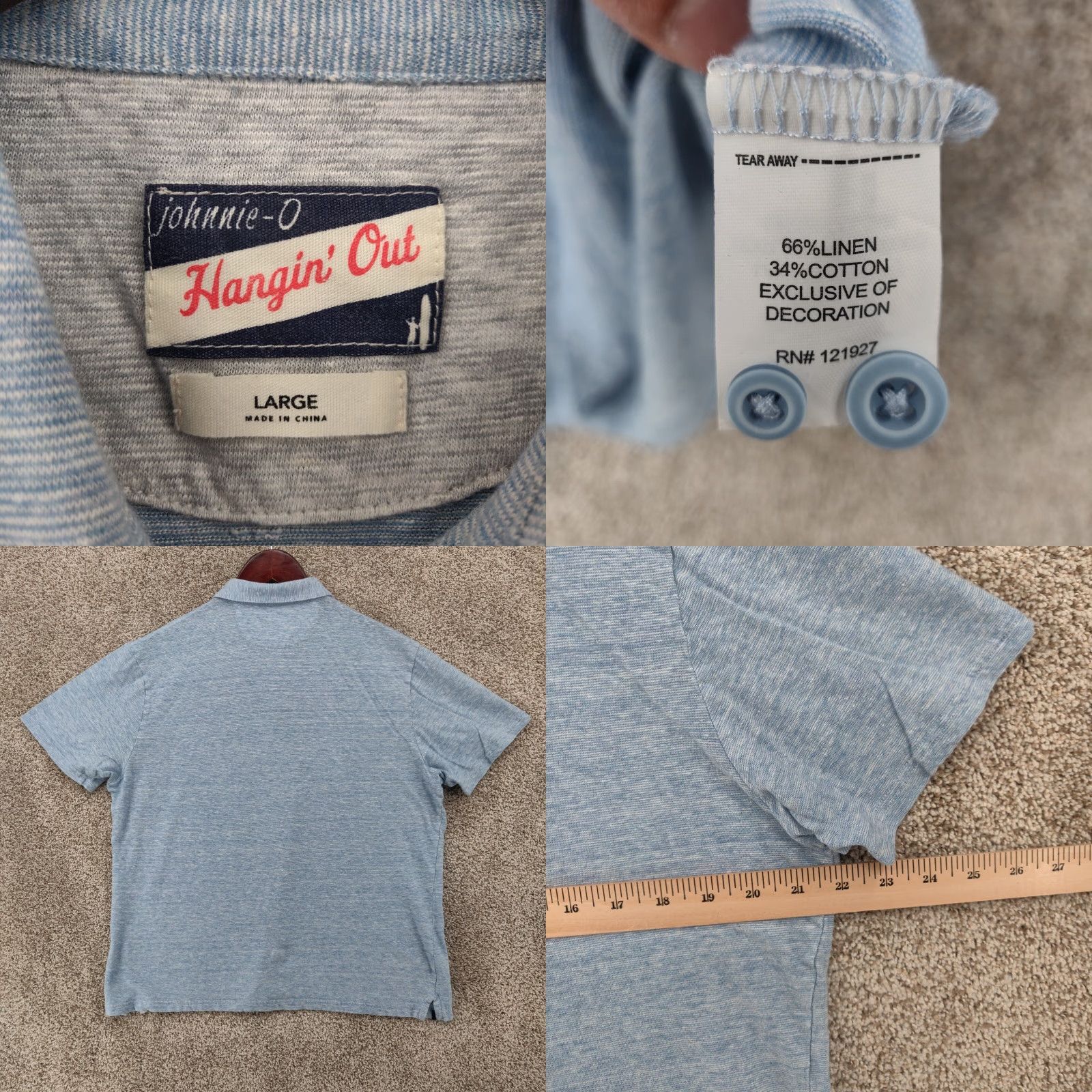 johnnie-O johnnie-O Hangin Out Polo Shirt Mens L Blue Short Sleeve Logo Golf Shirt Size US L / EU 52-54 / 3 - 8 Thumbnail
