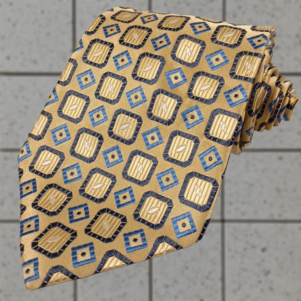 Vintage Collections By Tango Mens Necktie Gold Geometric Pattern Silk 3.75" x 59" Classic 100% Silk Necktie Men Size ONE SIZE - 1 Thumbnail