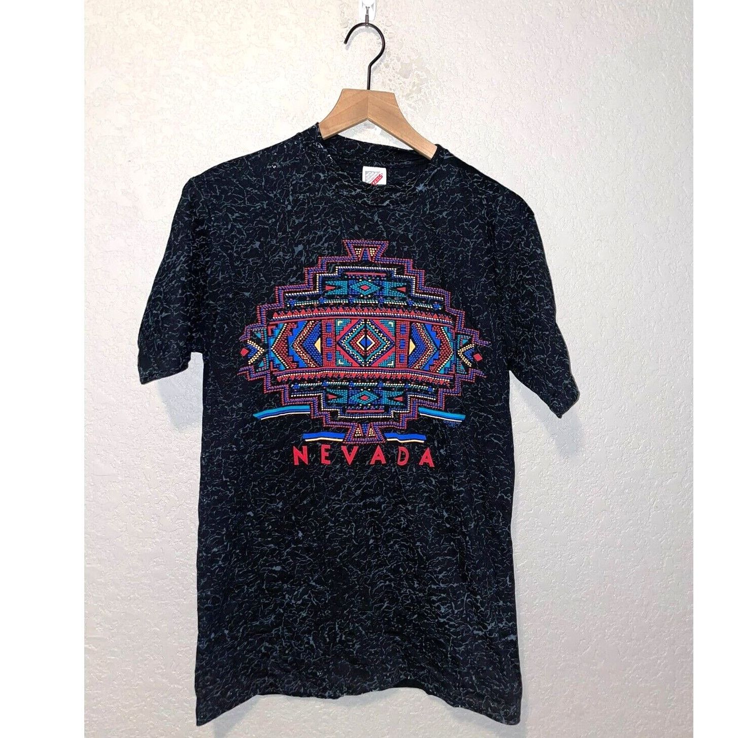 Jerzees Vintage Nevada Shirt Native Tribal Speckled Black Tee Size US M / EU 48-50 / 2 - 1 Thumbnail