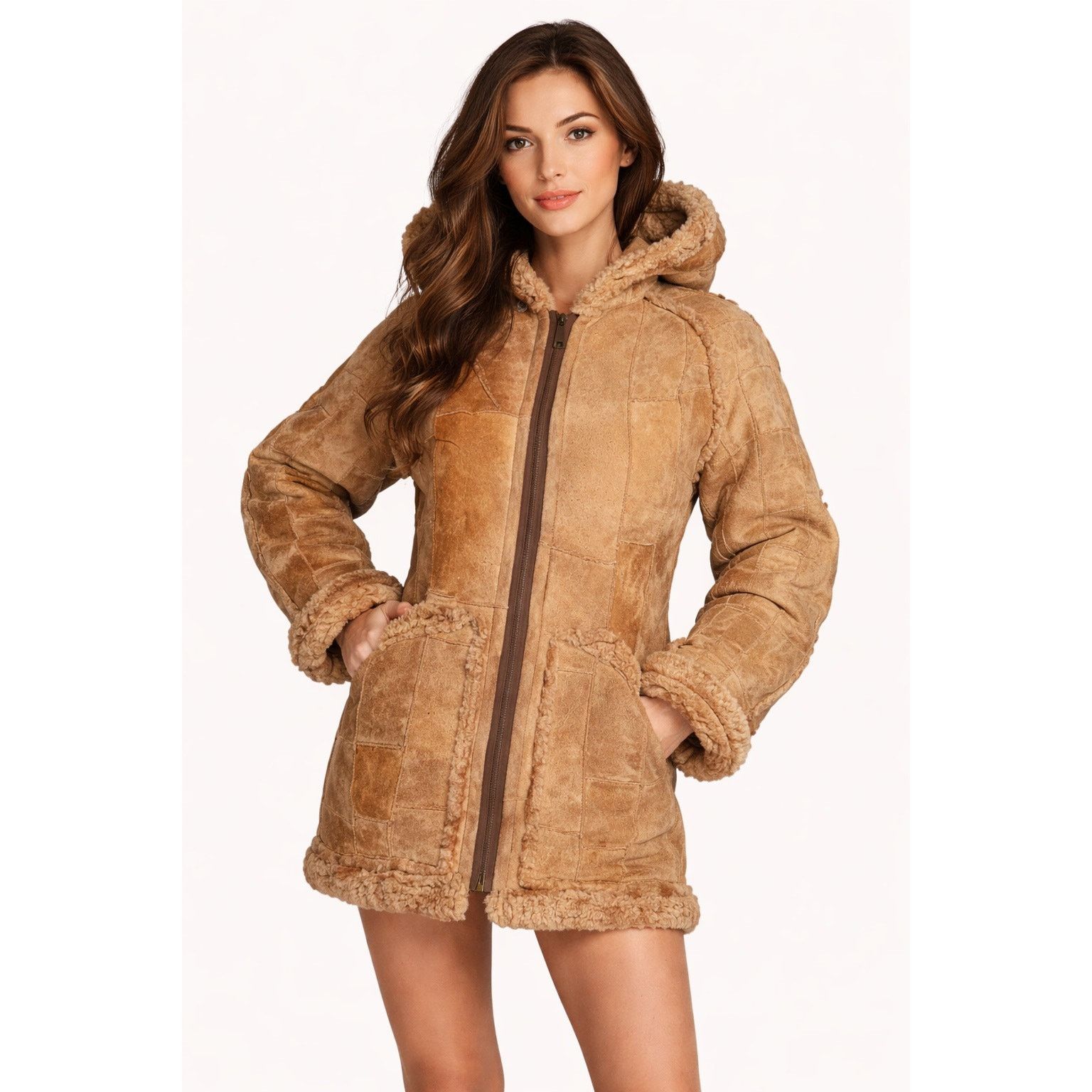 Vintage 70s Unbranded Patchwork Shearling Hooded Reversable Coat S Size S / US 4 / IT 40 - 18 Thumbnail