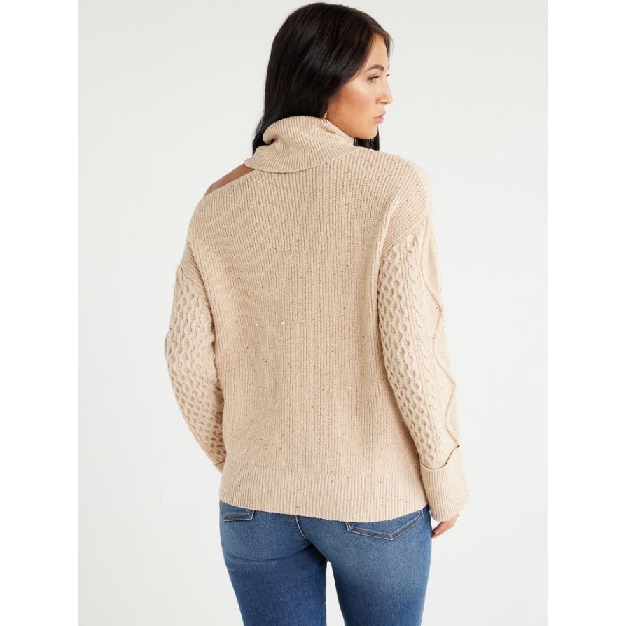 Other Sofia Jeans M Cream Cable Knit Cold Shoulder Turtleneck Swea Size M / US 6-8 / IT 42-44 - 20 Thumbnail