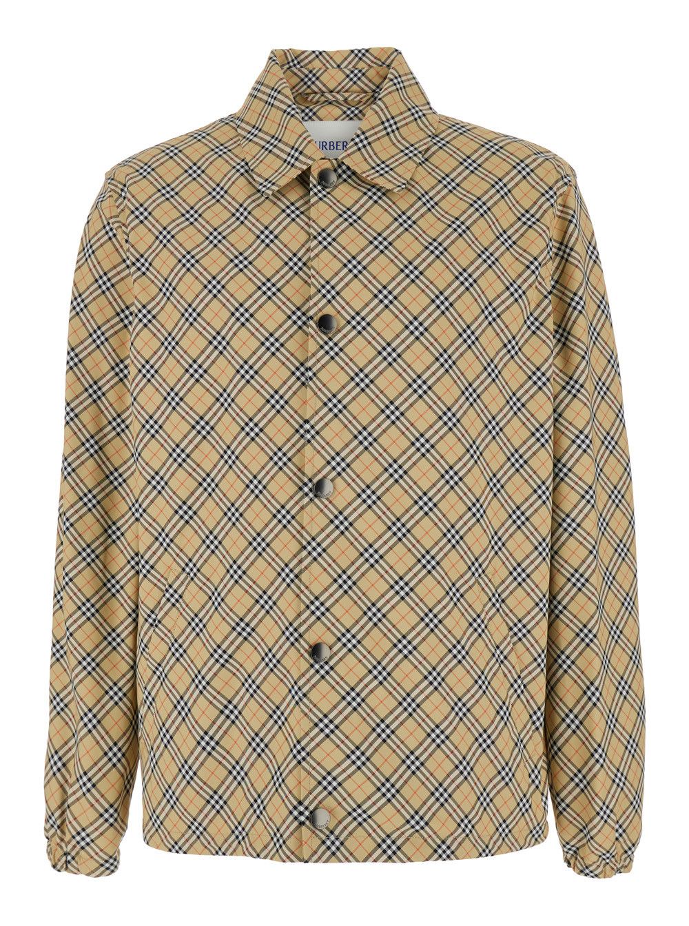 'Slindon' Beige Jacket with Classic Collar and All-Over Check Motif in Tech Fabric Man