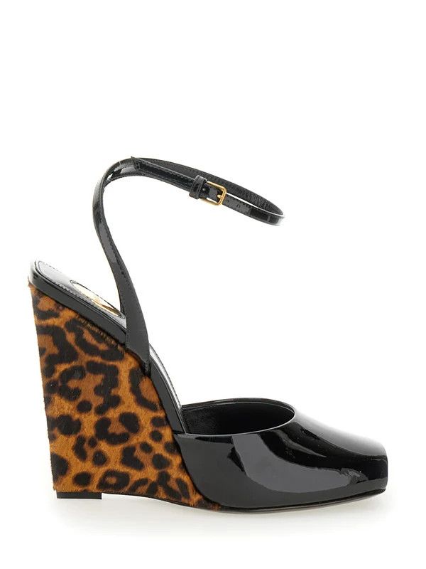 Saint Laurent Paris o1bcso1str0326 Scandale Leopard Wedge Heel in Black Size US 8 / IT 38 - 1 Thumbnail