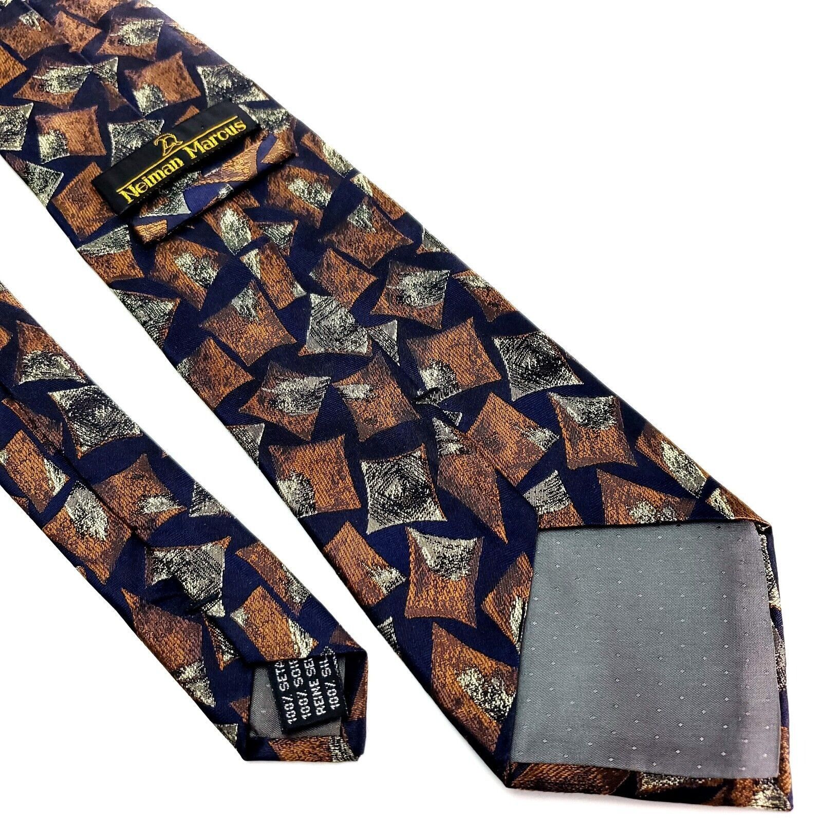 Neiman Marcus Vintage Neiman Marcus Silk Tie Woven Blue Brown Abstract Size ONE SIZE - 5 Thumbnail