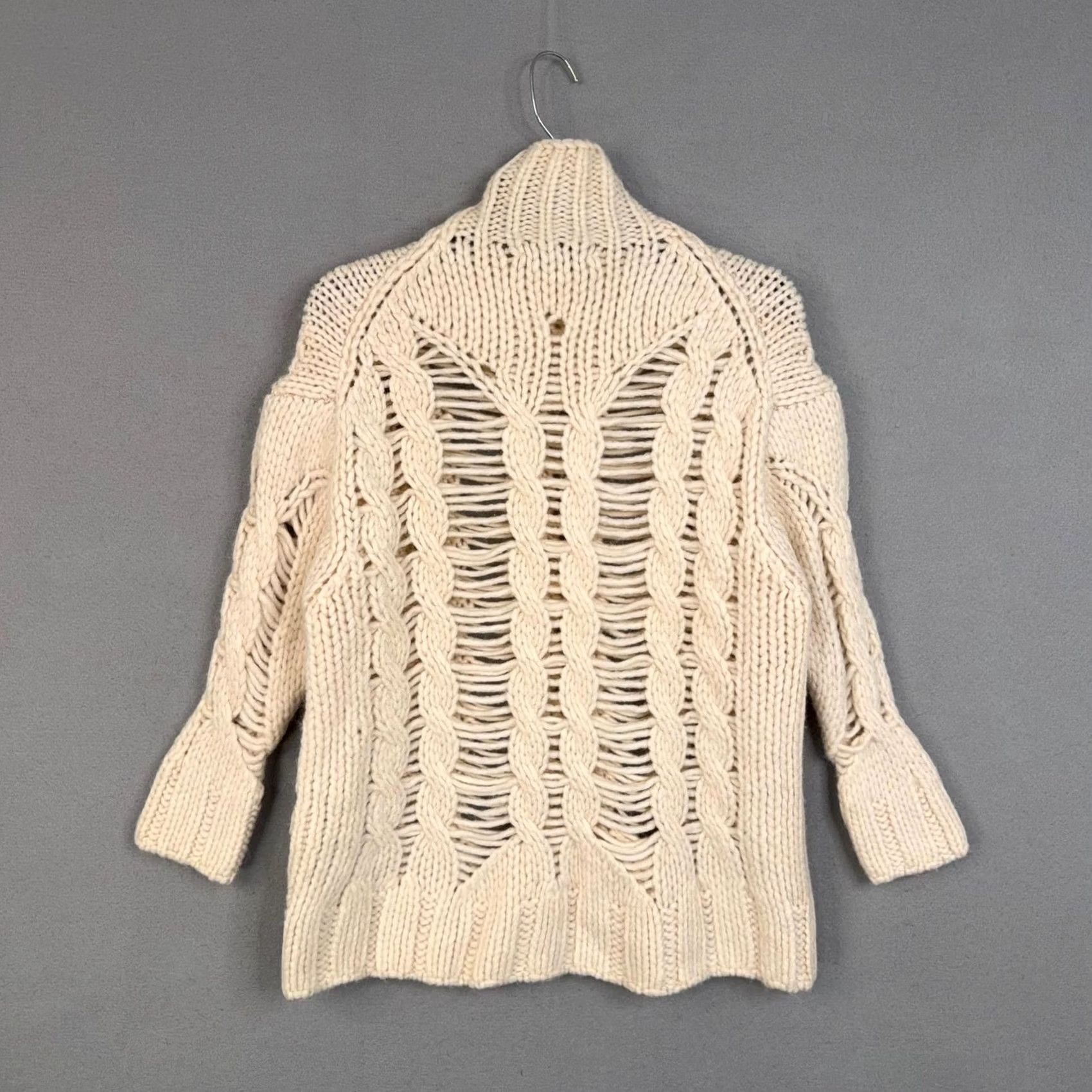 Zara Zara Sweater Womens Small White Open Cable Knit Turtleneck Chunky Pullover NWT Size S / US 4 / IT 40 - 7 Thumbnail