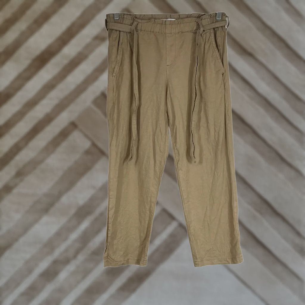 Vintage Lila Ryan Paperbag Waist Linen Blend Pants Small Tan Beige Straight Leg Tie Belt Pockets Women Size 28" / US 6 / IT 42 - 1 Thumbnail