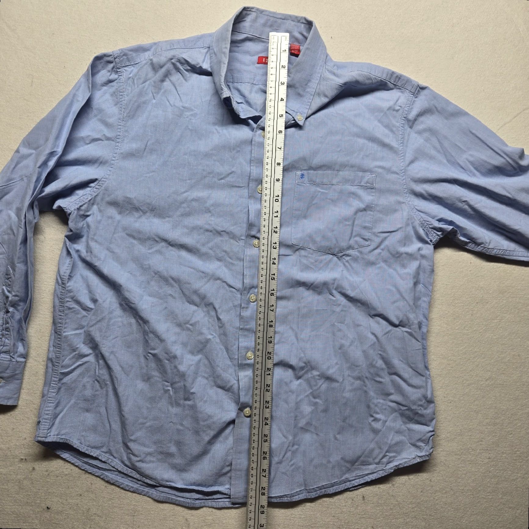 Izod IZOD Dress Shirt Solid Blue Long Sleeve Button-Up XL Regular Fit Mens Size US XL / EU 56 / 4 - 6 Thumbnail