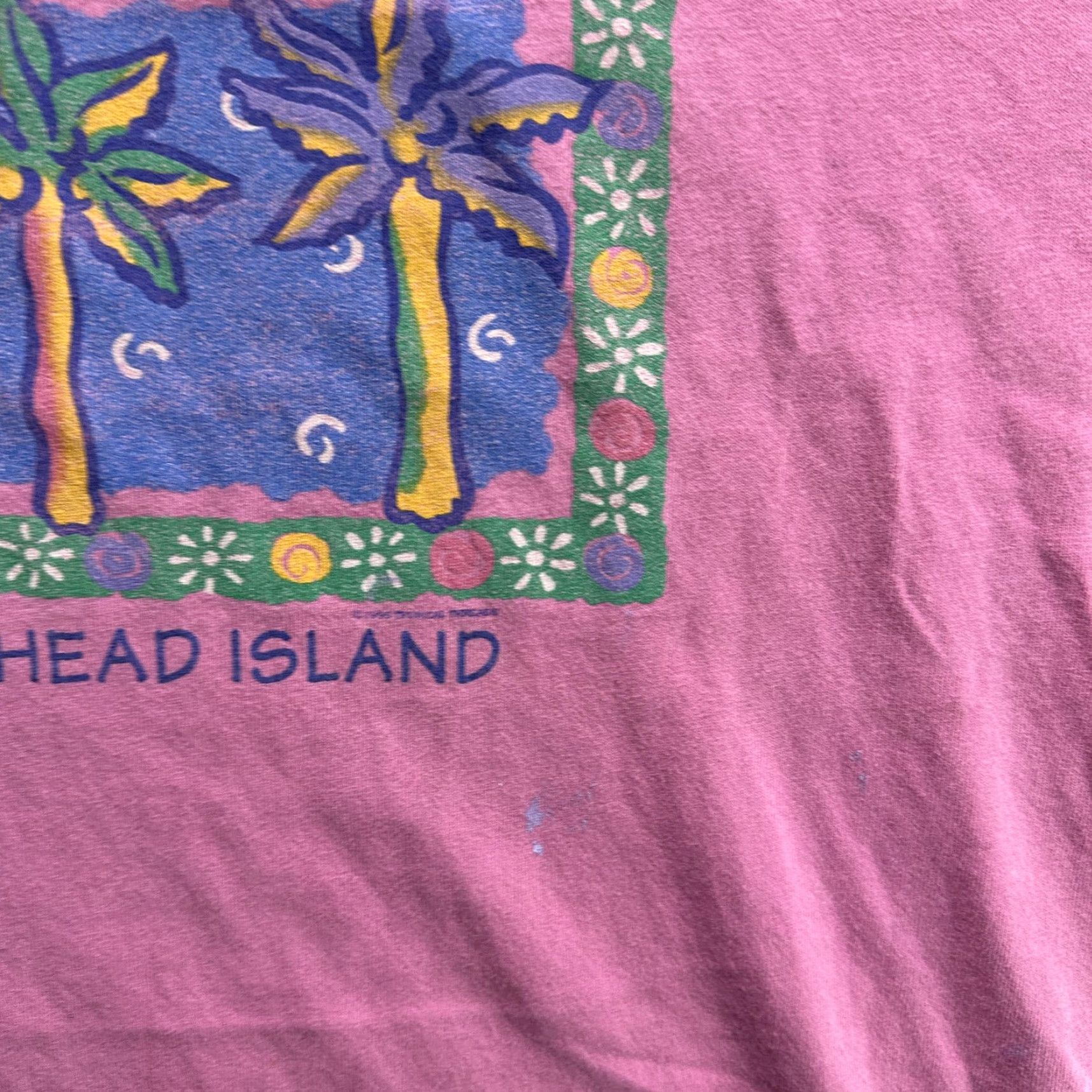 Anvil VINTAGE Hilton Head Island T-Shirt Men One Size Pink Palm Tree Graphic 90s Beach Travel Tee Size US L / EU 52-54 / 3 - 6 Thumbnail