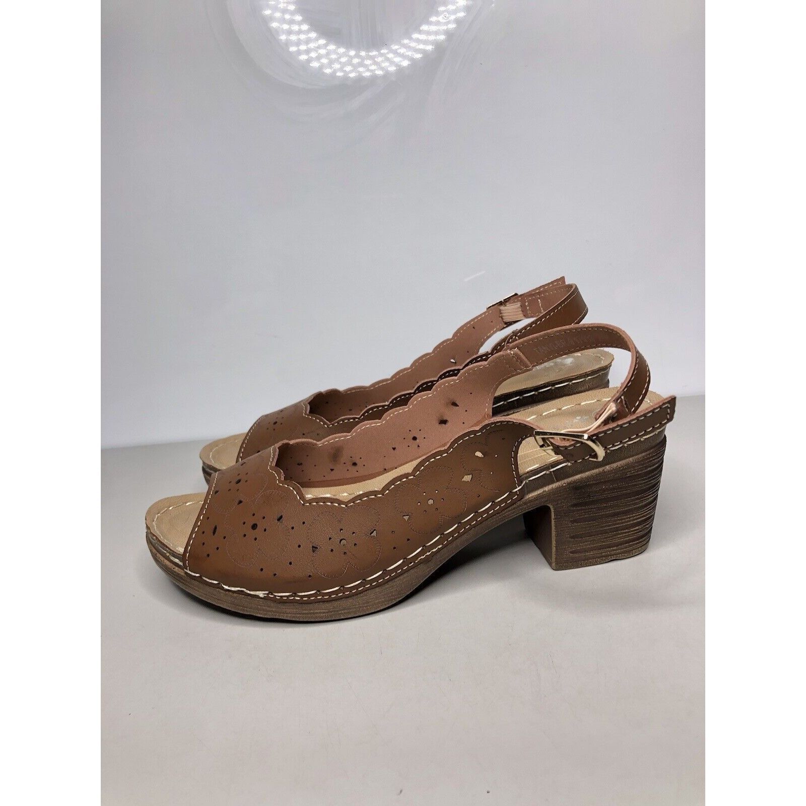 Spring Court Patrizia Spring Step Brown Leather Perforated Heel Sandals W Size US 9 / IT 39 - 11 Thumbnail