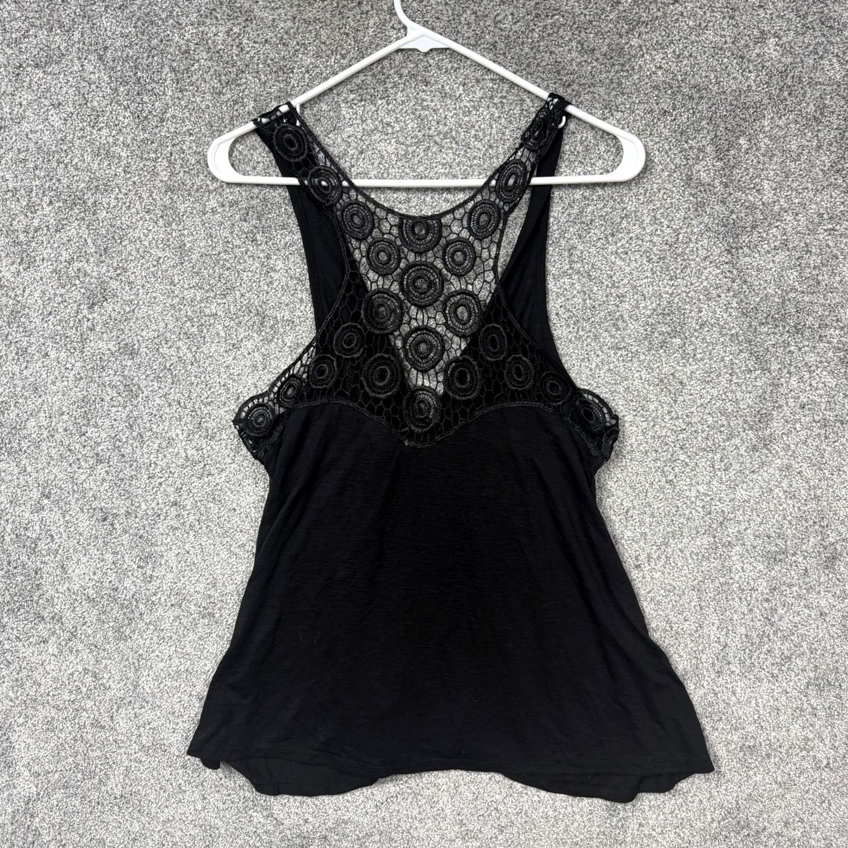 Vintage One Step Up Whimsigoth Crochet Lace Tank Top L Juniors Tank Black Sleeveless V-Neck Camisole Crochet Straps Sheer Lightweight Relaxed Summer Casual Size L / US 10 / IT 46 - 6 Thumbnail