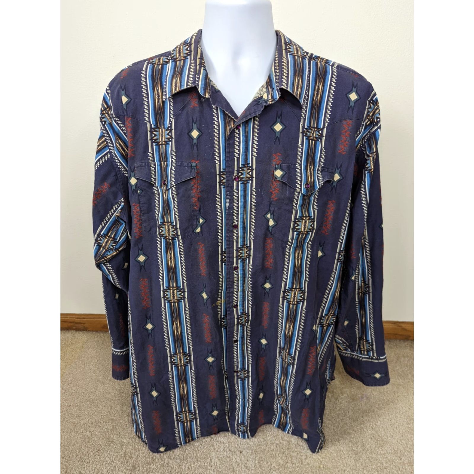 Vintage VINTAGE Panhandle Slim Southwestern Aztec Pearl Snap Long Sleeve Shirt 2XL Blue Mens XXL L7S Size US XXL / EU 58 / 5 - 2 Thumbnail