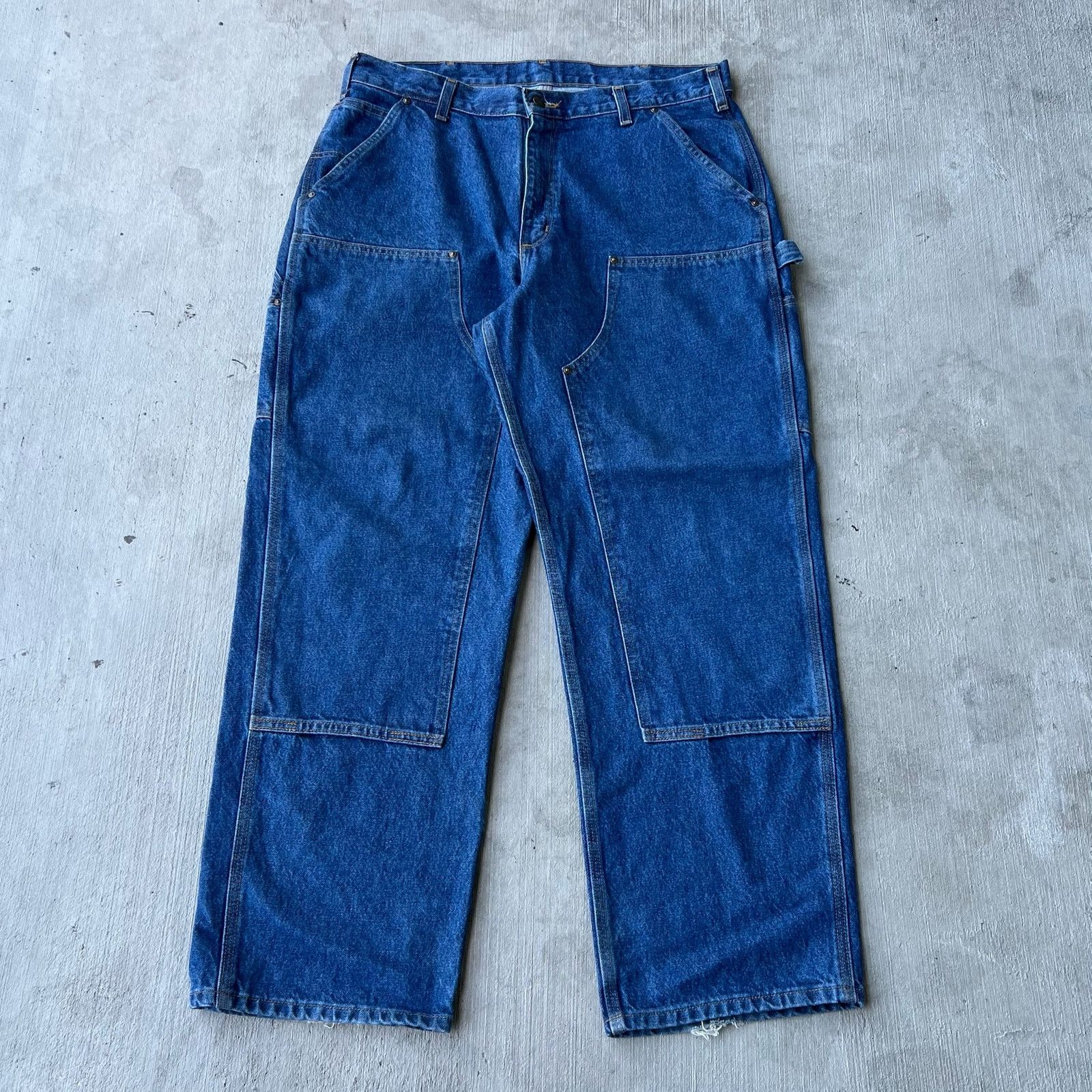 Carhartt × Vintage Carhartt denim blue jean double knee work carpenter pants Size US 35 - 1 Thumbnail