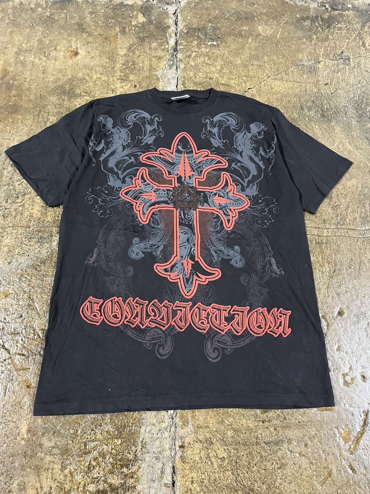 Affliction × Tapout × Vintage Crazy Y2K Affliction Style Grunge Goth Cross Skater Tee Size US XL / EU 56 / 4 - 2 Thumbnail