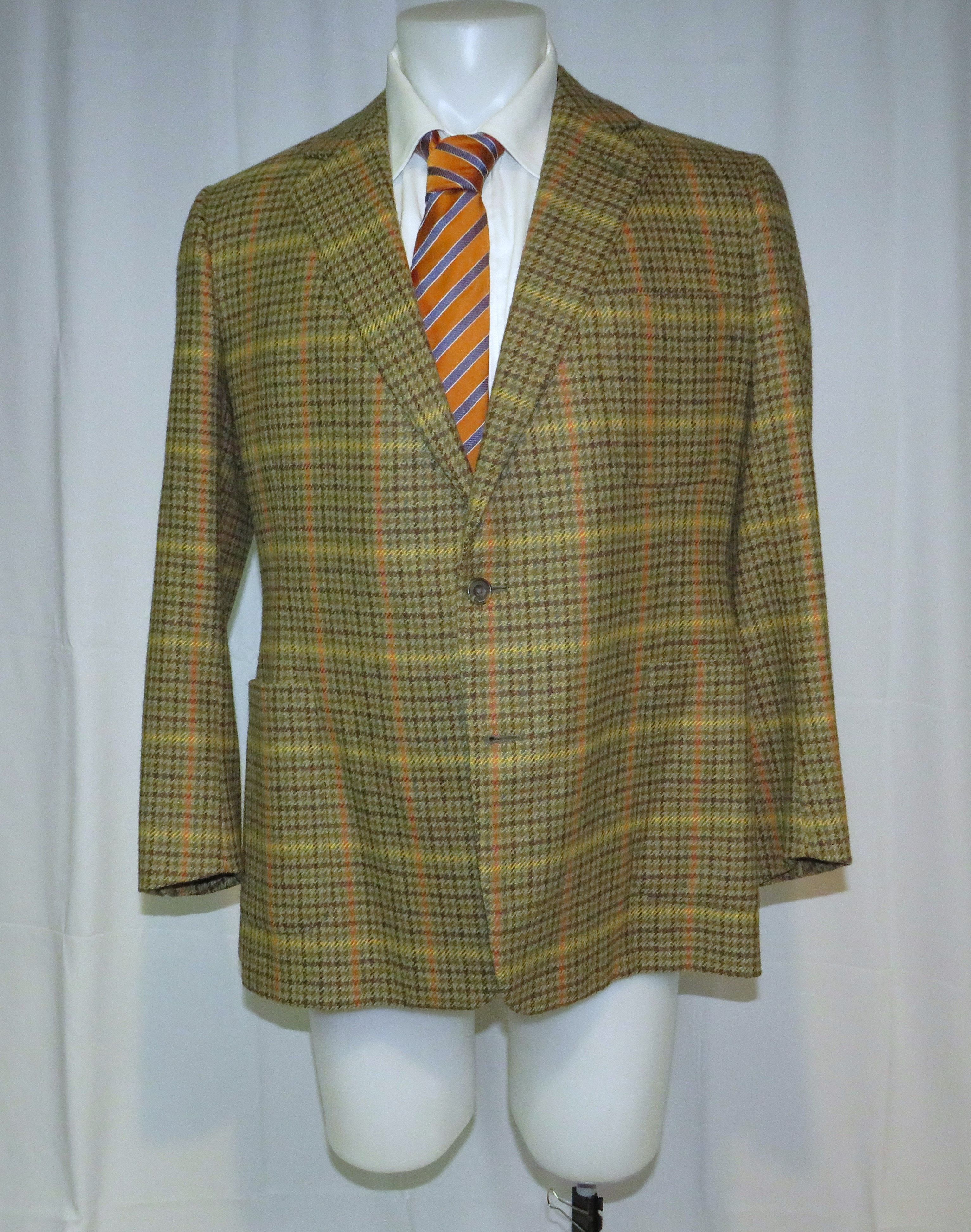 Savile Row B. Burstow Brown Gun Check Plaid Two Button Sport Coat Size 40L - 1 Thumbnail