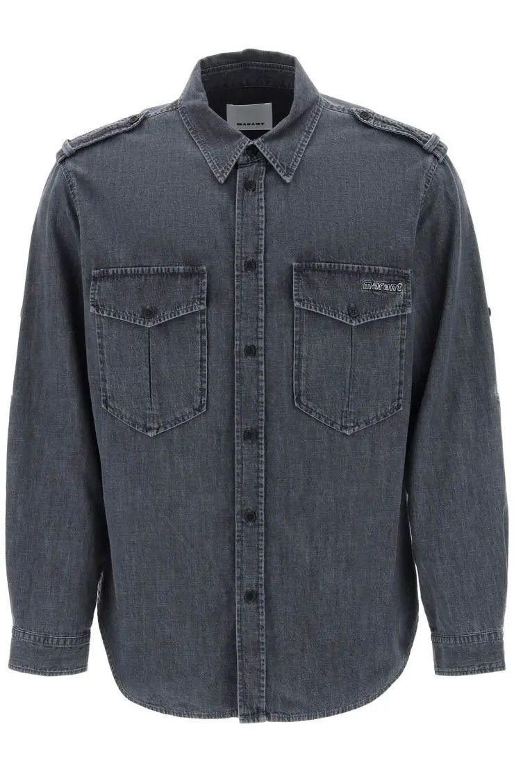 image of Isabel Marant O1S22I1N0324 Chambray Shirt In Grey, Men's (Size Large)