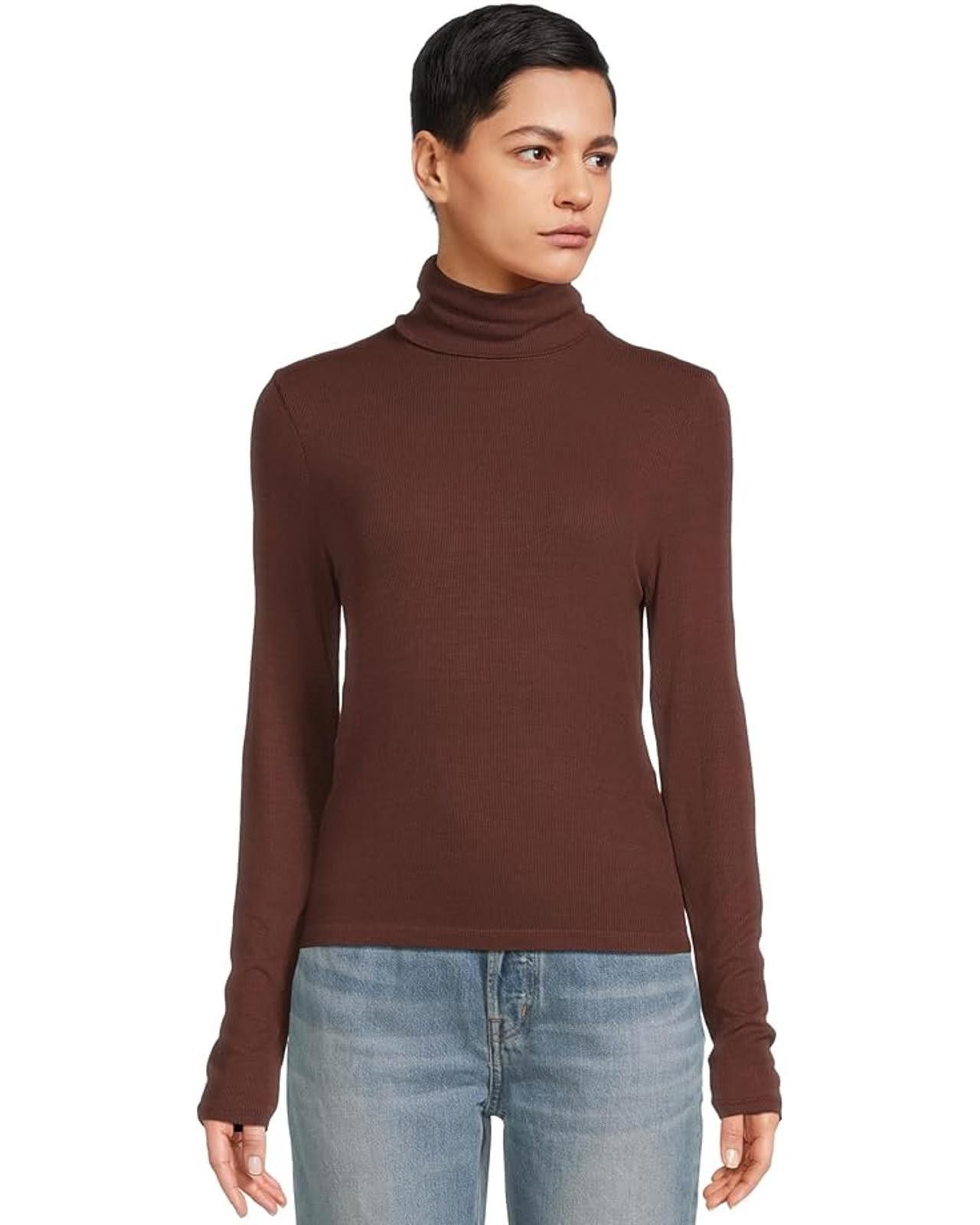 Michael Stars Michael Stars Burgundy Ribbed Turtleneck Top - OS Size ONE SIZE - 7 Thumbnail