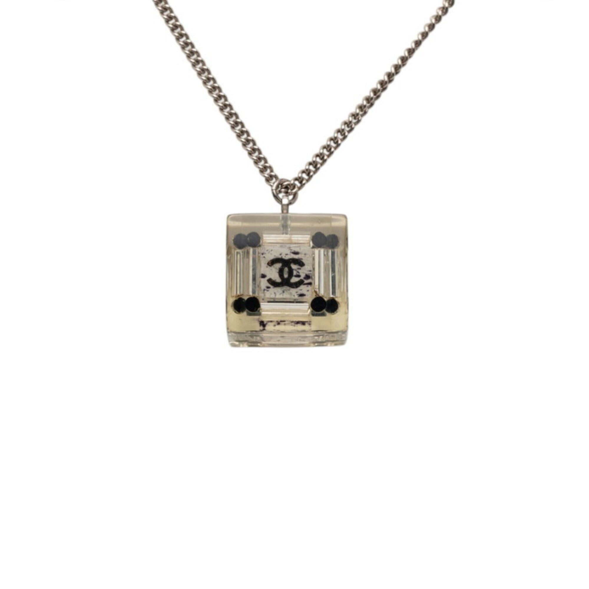 Chanel Chanel Coco Mark Square Cube Pendant Necklace, Clear, Black, Silver, Metal, Plastic, Women's. Size ONE SIZE - 1 Thumbnail