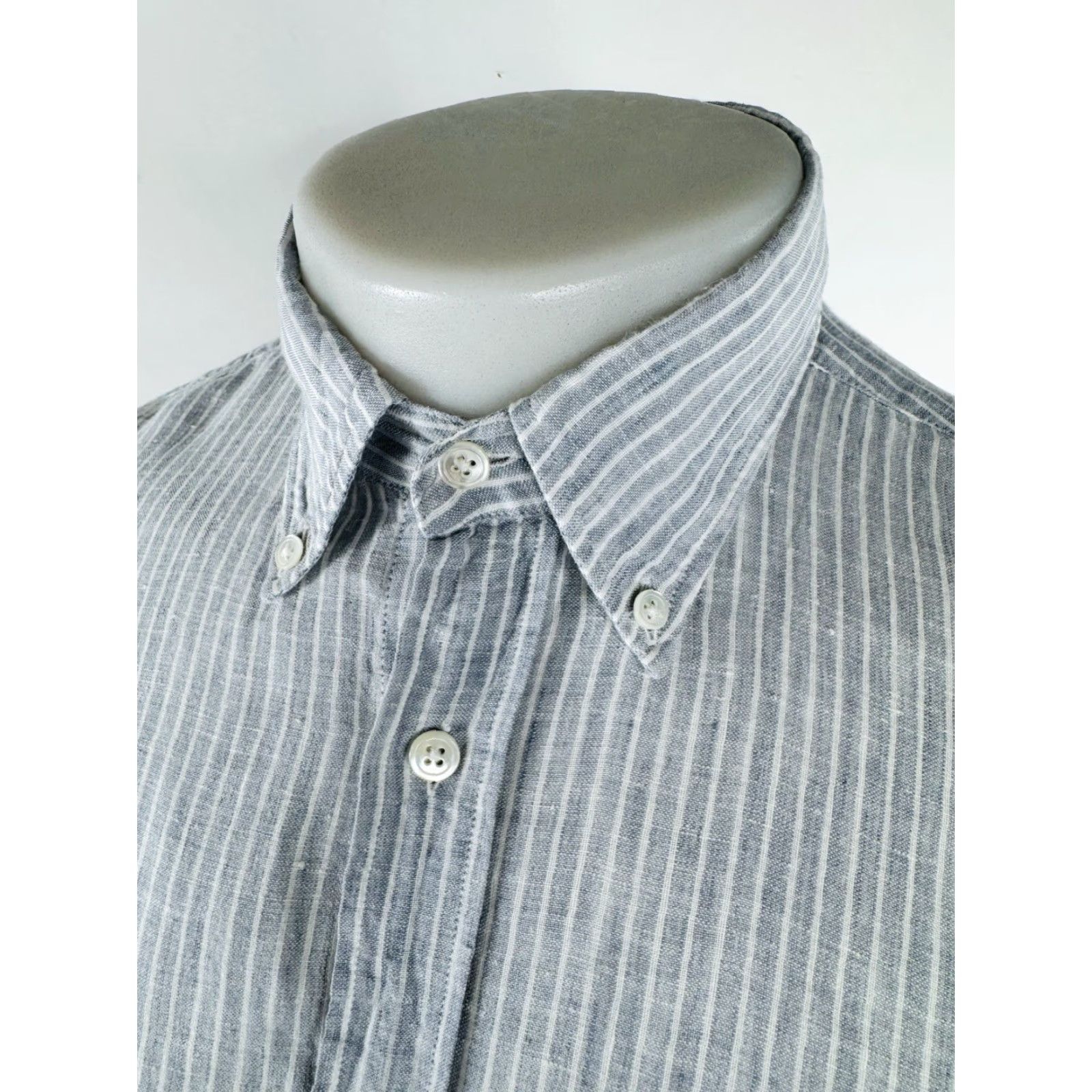 Hartford Hartford Linen Striped Shirt - Mens L Button-Up Long Sleeve Collared | Light Gray / White Size US L / EU 52-54 / 3 - 2 Thumbnail