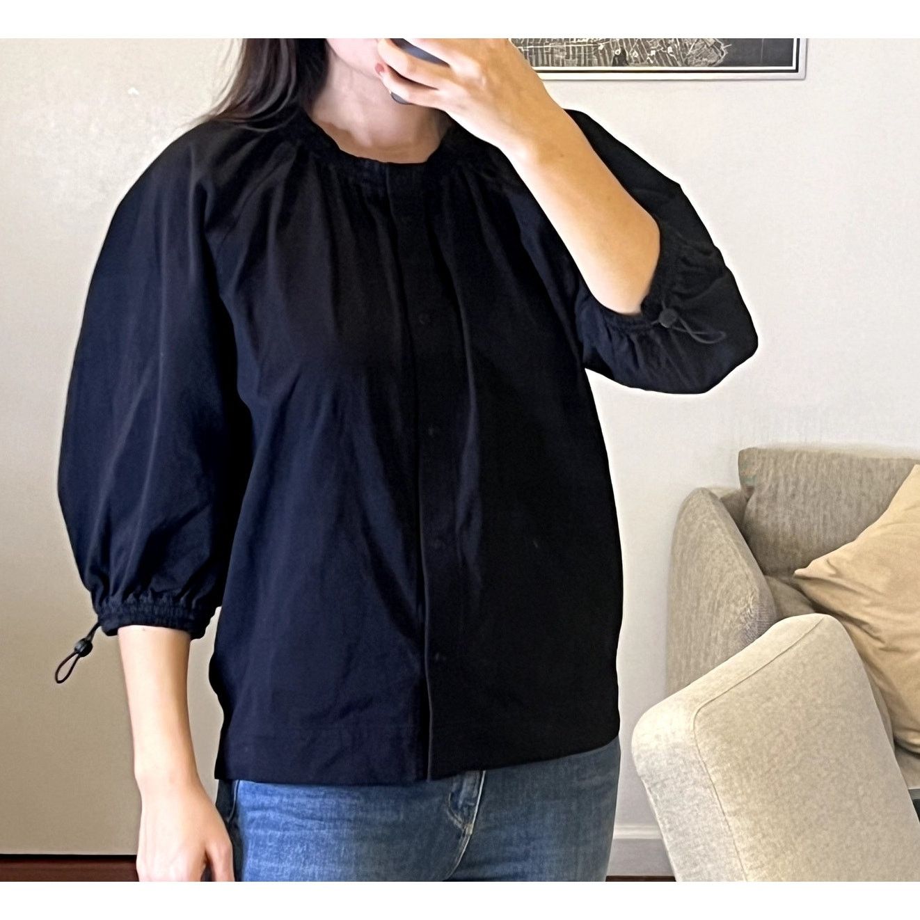 Cos COS Button Black Blouse size S Cotton Crew neck 3/4 Sleeve Size S / US 4 / IT 40 - 1 Thumbnail