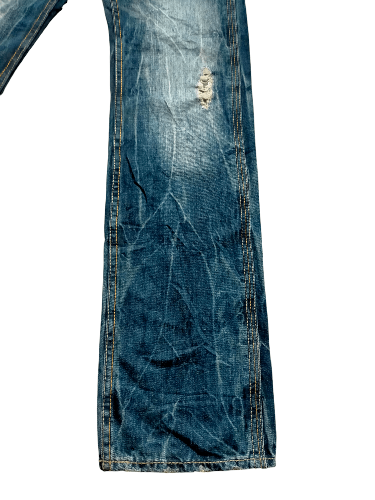 Back Number Acid Wash Bucklle Back Denim Pants