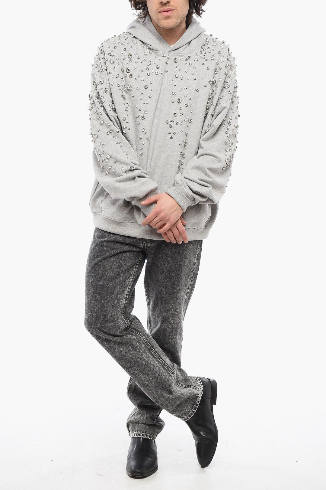 1989 STUDIO og1mm0725 All-Over Jewels Cotton Hoodie in Grey Size US L / EU 52-54 / 3 - 4 Thumbnail