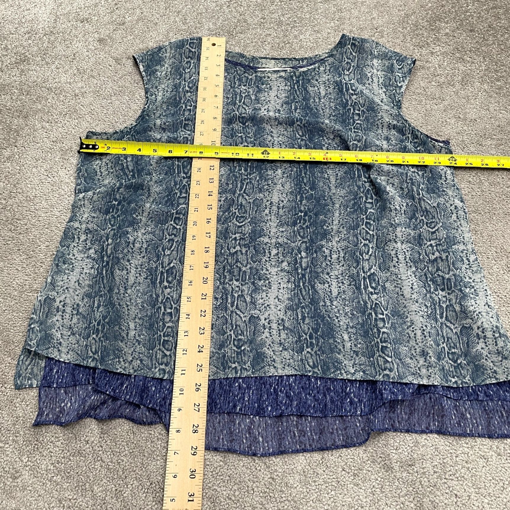 Vintage Tahari Tank Blouse Womens 1X Plus Blue Animal Print Casual Bohemian Sleeveless Strappy Sleeve Polyester Rayon Chiffon Round Neck Size XL / US 12-14 / IT 48-50 - 6 Thumbnail