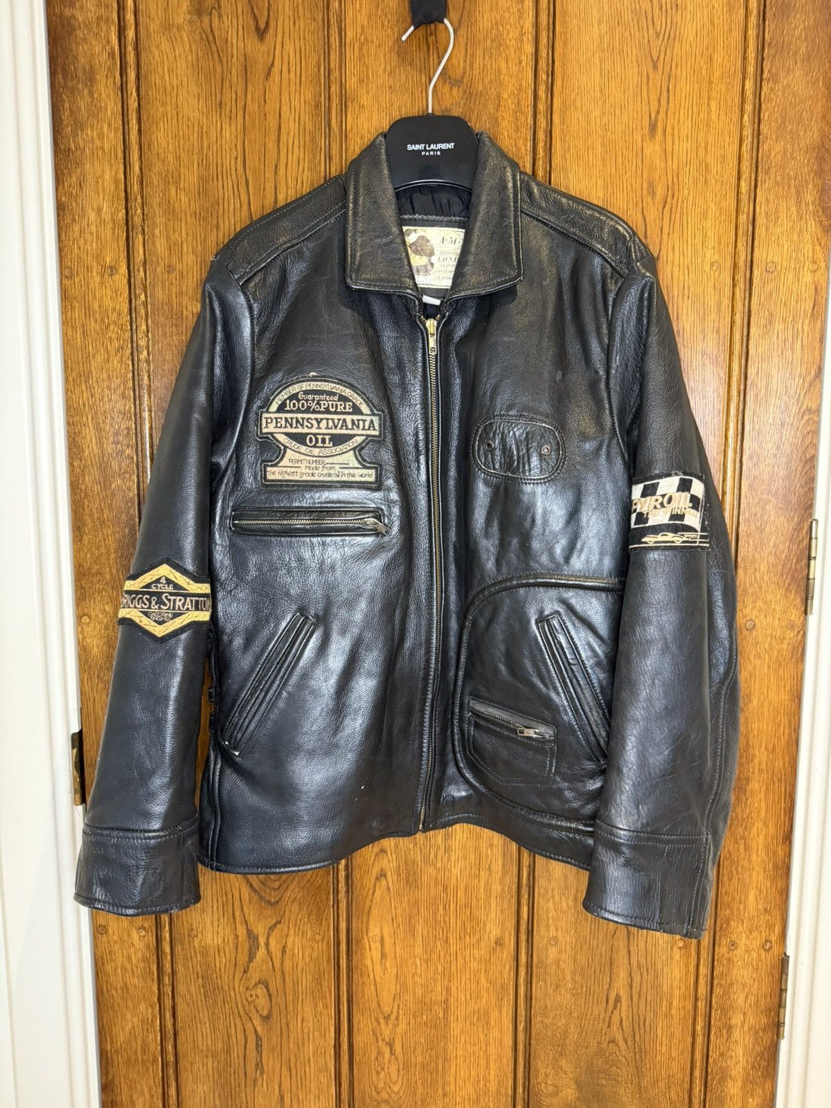 AMI A.M.I vintage leather patches motorcycle jacket rare oil Size US L / EU 52-54 / 3 - 1 Thumbnail