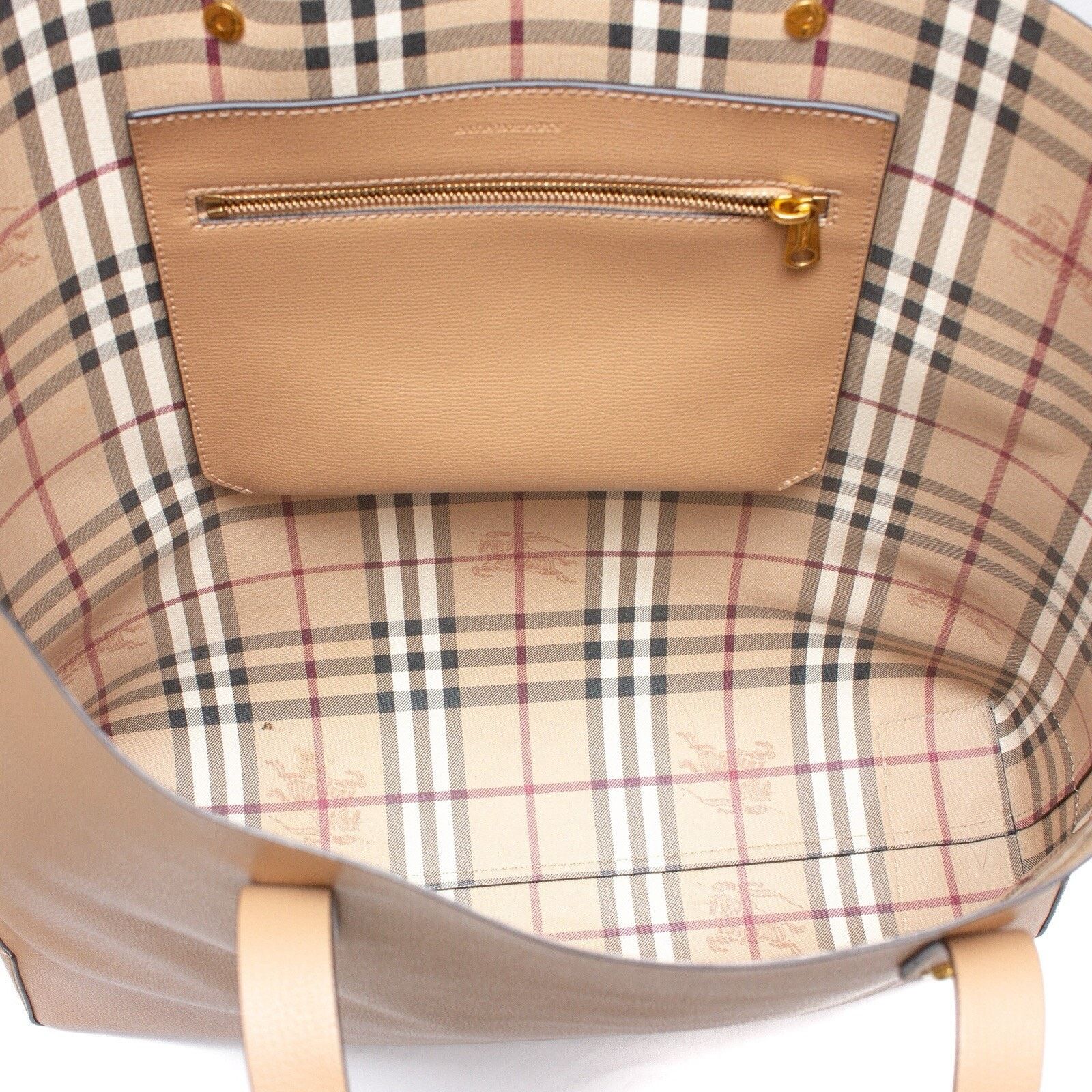 Burberry 1.8k$ Burberry Camel XL Leather Haymarket Check Tote Bag Size ONE SIZE - 10 Thumbnail