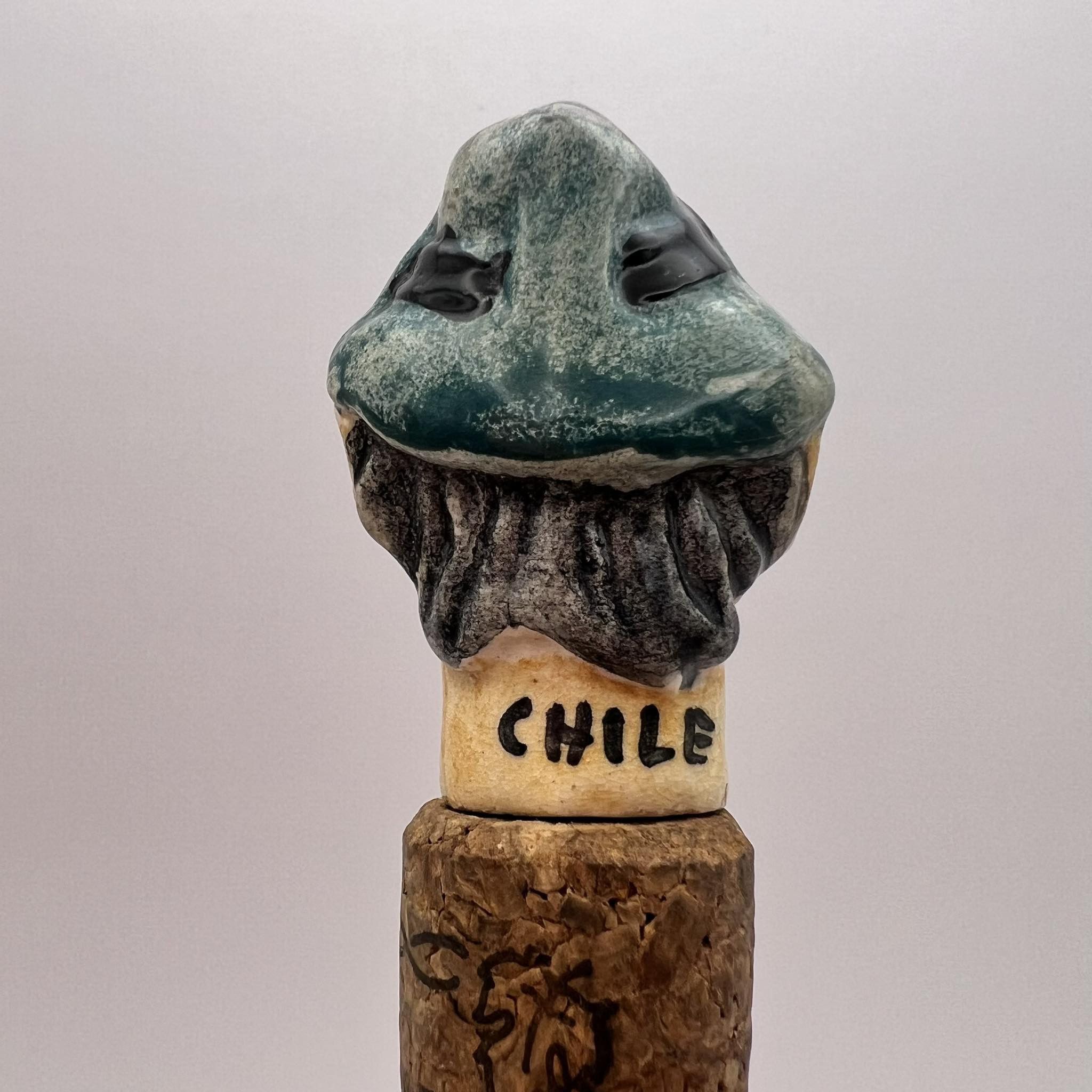 Vintage Vintage handmade Pottery Clay Bottle Cap Cork Lid Head Man Size ONE SIZE - 6 Thumbnail