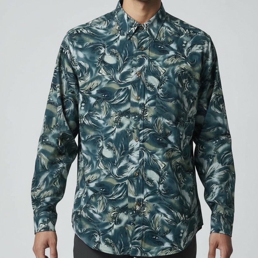 Japanese Brand abstract art silk shirt connect long sleeve button shirt Size US L / EU 52-54 / 3 - 1 Thumbnail