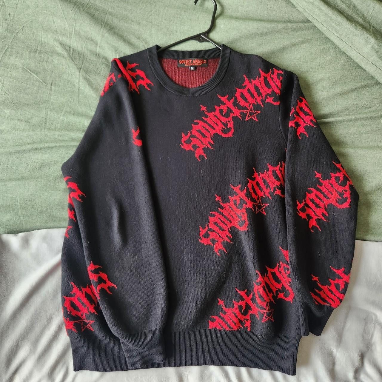 image of Keagan Hoffman Keegan Hoffman Soviet Angels All Over Sweater in Black Red, Men's (Size Medium)
