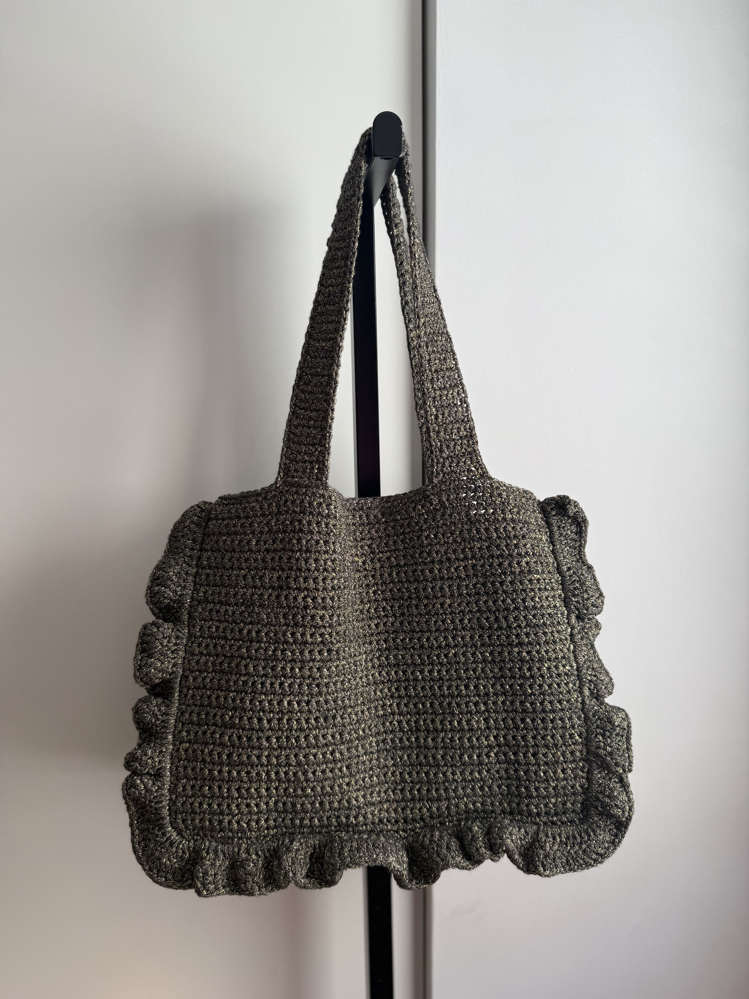 Ganni Ganni Cotton Crochet Frill Tote / Black Size ONE SIZE - 3 Thumbnail