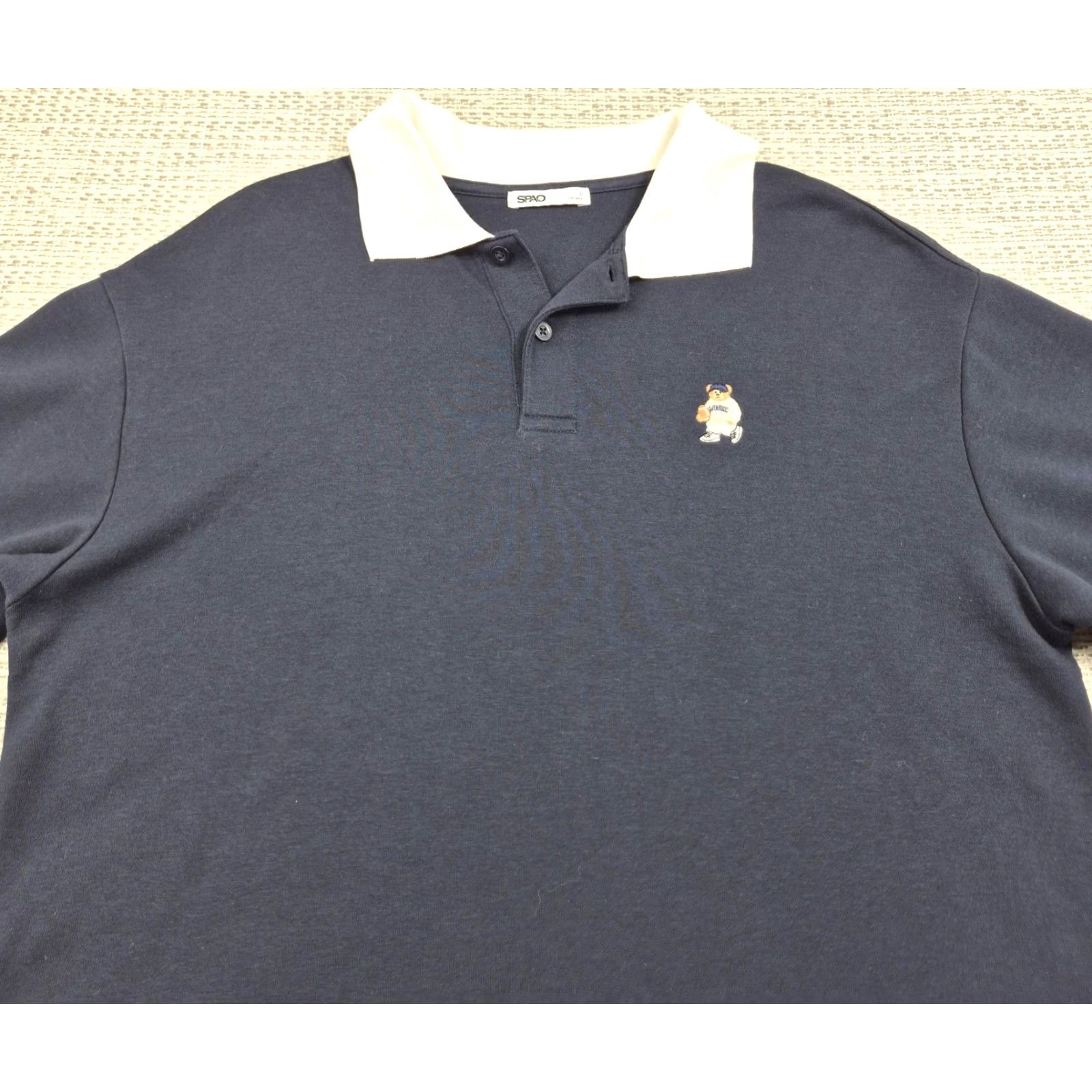 Vintage SPAO Polo Shirt Mens Large Blue White Teddy Bear Baseball Embroidered Collar Shirt Size US L / EU 52-54 / 3 - 4 Thumbnail