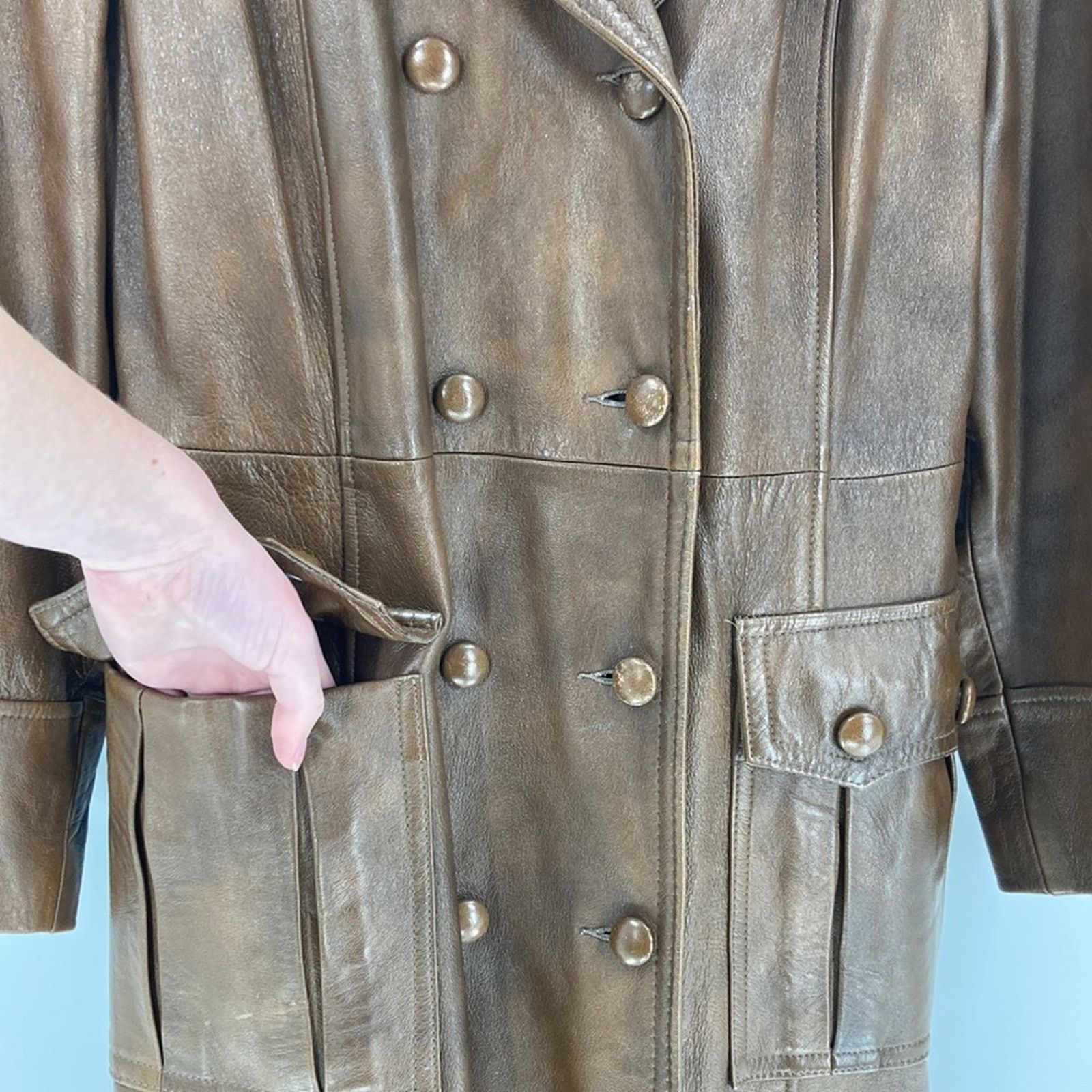 Vintage Vintage Marquis of London faux Leather Trench Coat size L Size L / US 10 / IT 46 - 4 Thumbnail