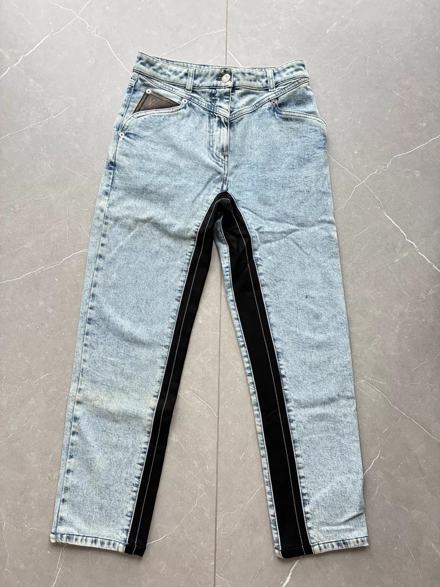 Louis Vuitton LV Monogram Light Wash Jeans 34 Black Stripe Hem Size 25" / US 0 / IT 36 - 1 Thumbnail