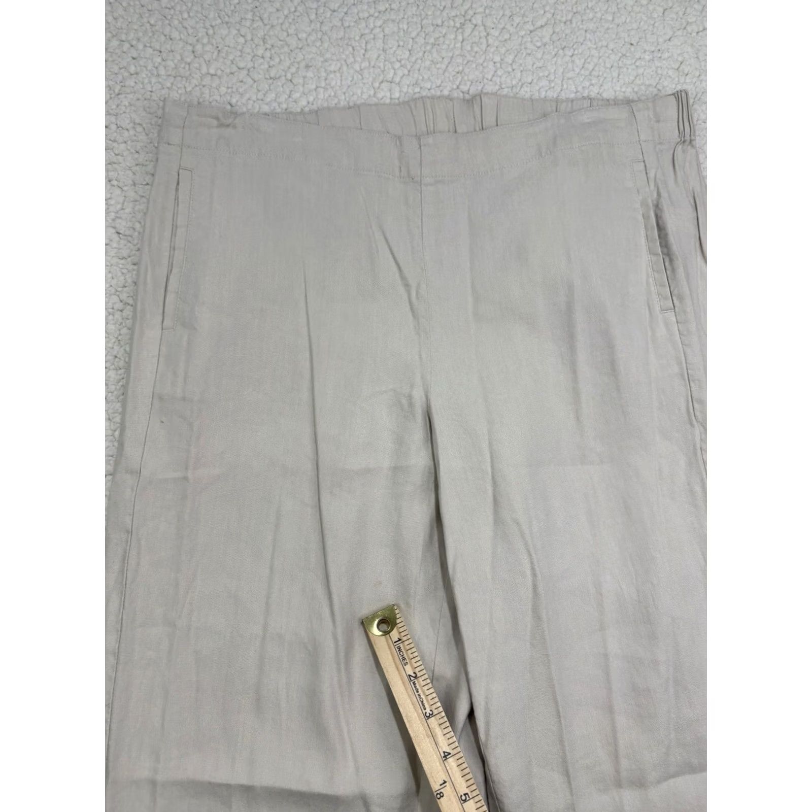 J. Jill J. Jill Pants Beige Linen Stretch Pull On Wide-Leg 14P Petite Womens Beach Minimalist Size 36" / US 14 / IT 50 - 2 Thumbnail