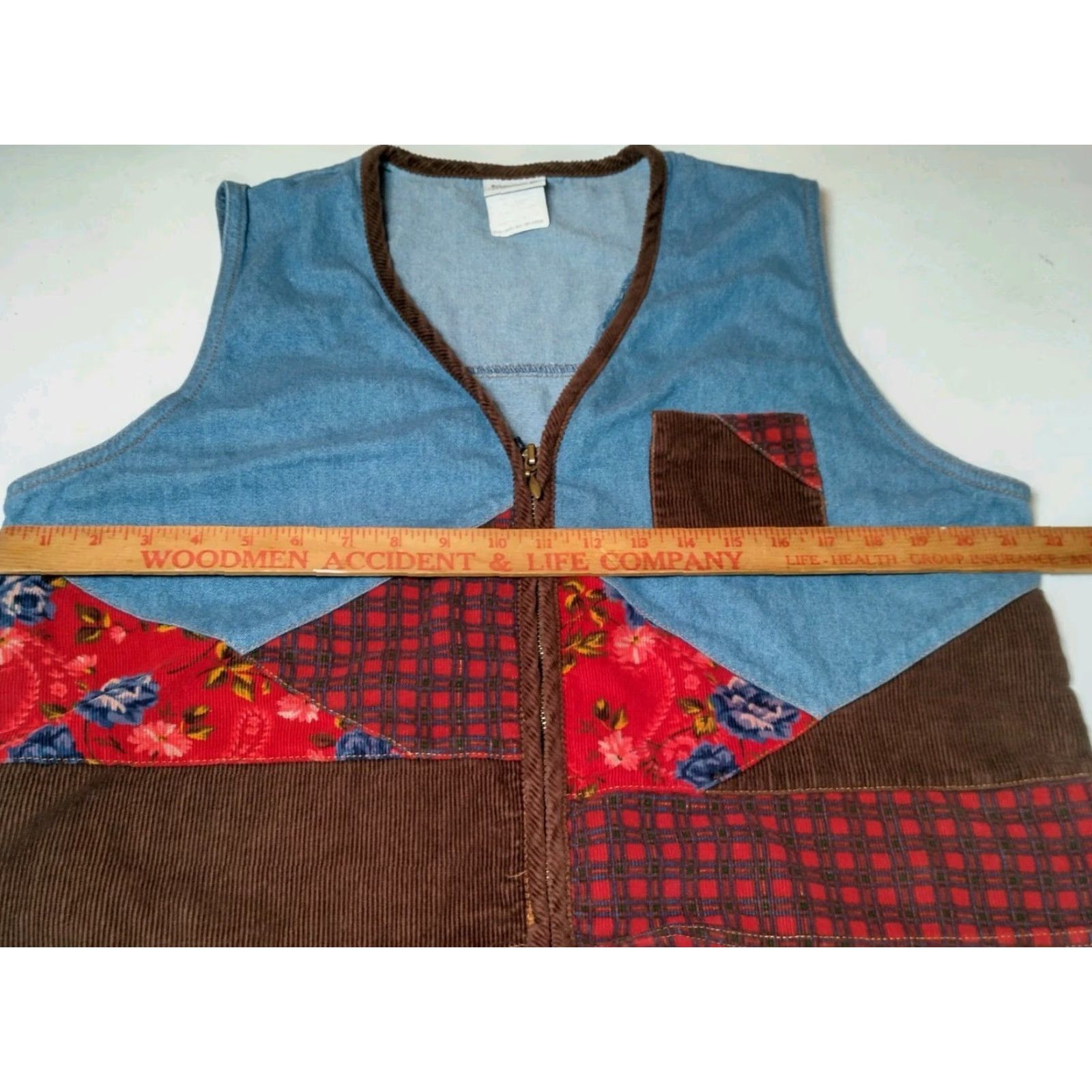 Vintage VINTAGE Stephanie K Koret Denim Vest Chambray Women L Blue Patchwork Zip Boho Hippie Jean Vest Size 36" / US 14 / IT 50 - 3 Thumbnail