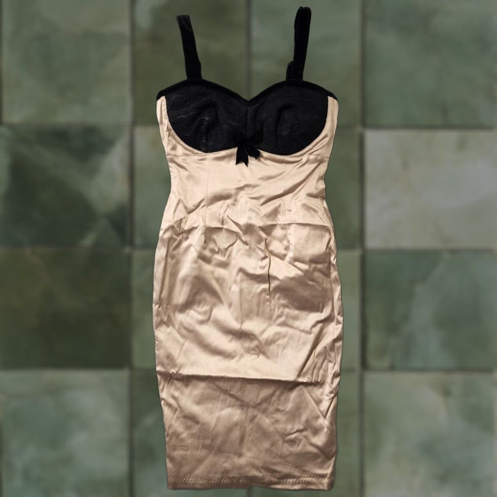 Pinup Girl Clothing Courtesan Wiggle Dress Satin Retro Rockabilly Belt Pencil Dress Bodycon Size Small Champagne Women
